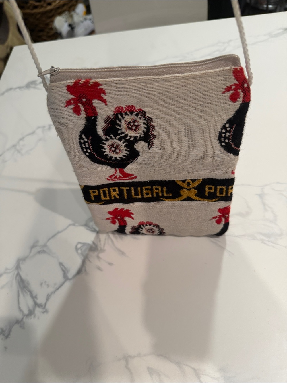 Portugal Rooster Crossbody Bag in Cream, Black and Red